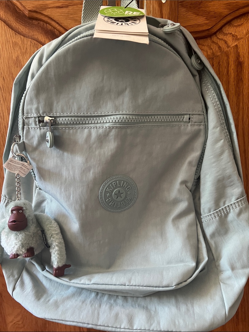 Kipling Light Blue Backpack with Monkey Keychain